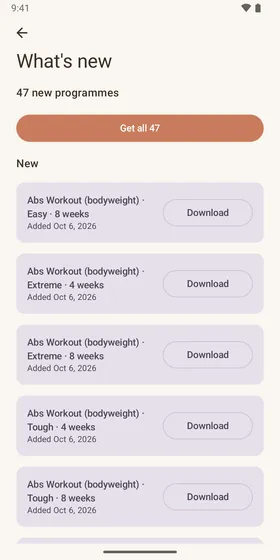 Trailhead What's new screen listing programmes available to download